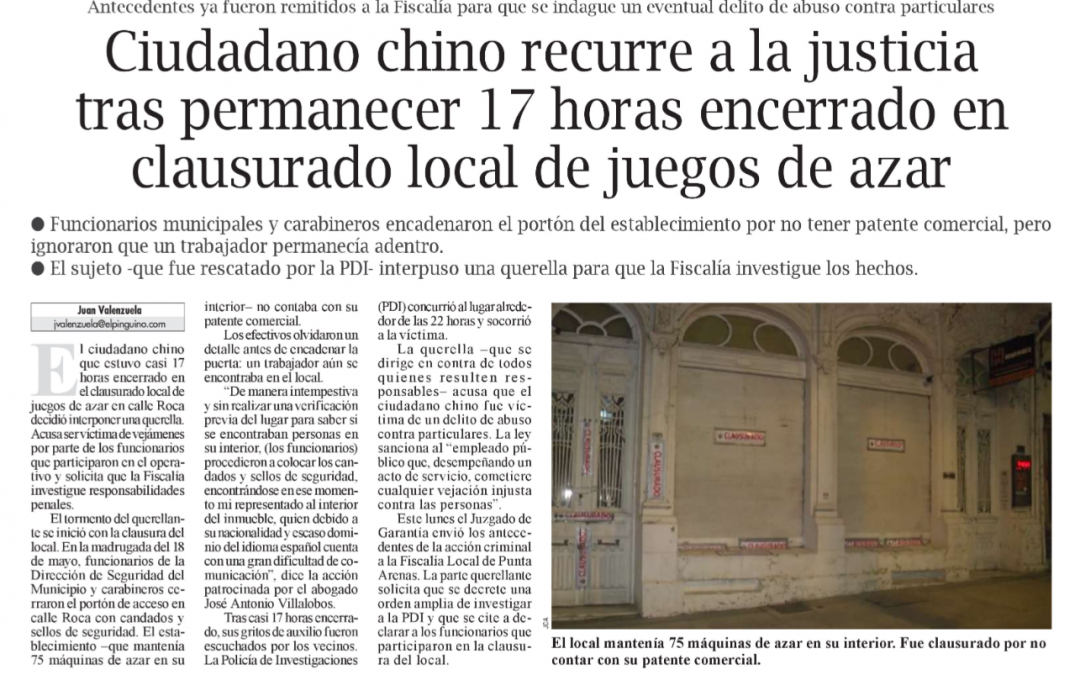 Ciudadano chino recurre a la justicia tras permanecer 17 horas encerrado en clausurado local de juegos de azar